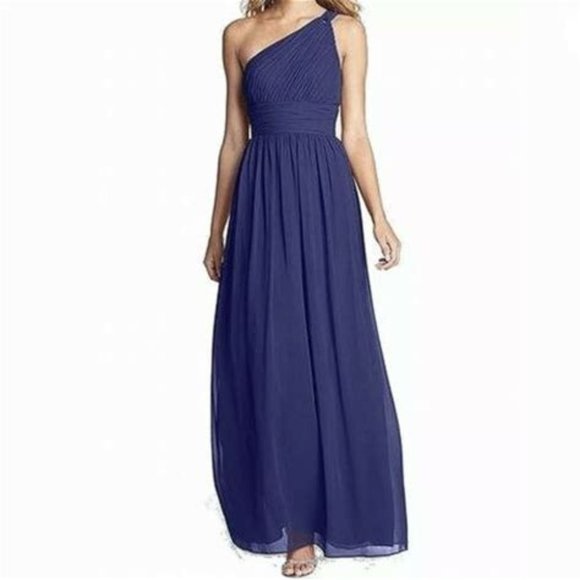 Donna Morgan Dresses & Skirts - Donna Morgan Rachel Chiffon One Shoulder Formal Dress Midnight Blue Size 2
